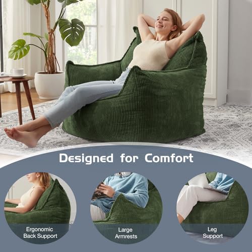 EBENCHICO Giant Bean Bag Chair for Adults, Corduroy Large Bean Bag Chairs for Teens with Armrests, Comfy Adult BeanBag Chair Sofa Couch with Filler Included for Bedroom Living Room