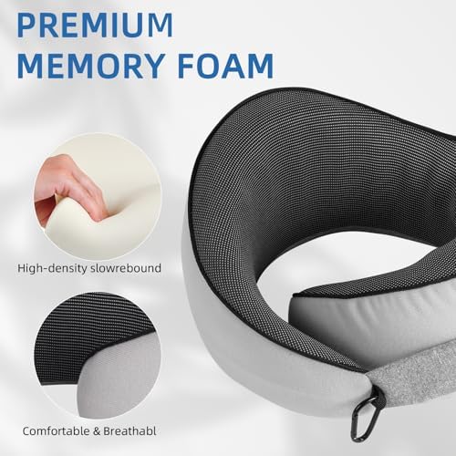 Travel Pillow for Airplane, Hooded Memory Foam Neck Pillow for Sleeping