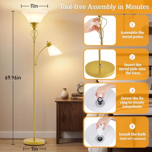 Floor Lamps for Living Room, 70" Tall Torchiere Floor Lamps, Plastic Shade