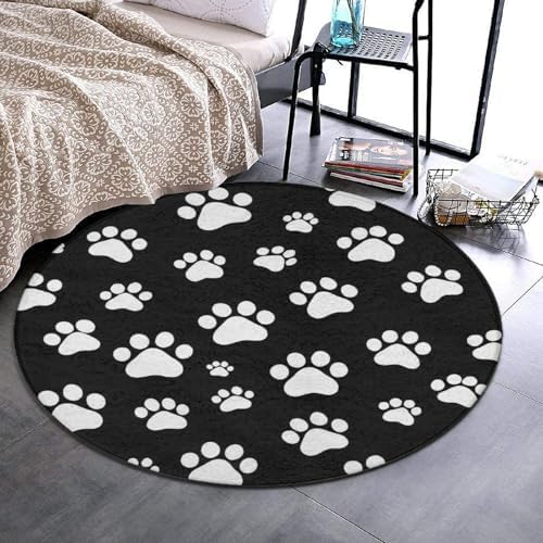 Fashion Round Area Rug Large Non Slip Carpet Unisex Home Decor Mat Dog Paw Print