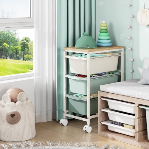 KINGBOARD Slim Rolling Cart with 3 Drawers, Metal Utility Storage Cart