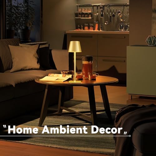Yogaret 4 Pack Gold Rechargeable Led Cordless Table Lamps,Cordless Lamp with 6000mAh Battery Operated,Wireless Lamp for Restaurant Home Dinner Dining Kitchen Outdoor Patio,Waterproof & Portable