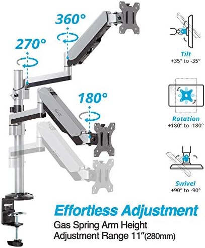 AVLT Dual Stacked Monitor Arm Desk Mount for 17-32", Extra Tall - Silver