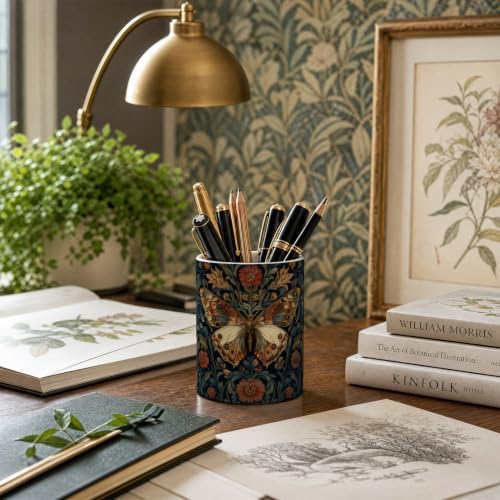 Pen Holder for Desk Ceramic Pencil Cup, Cute Makeup Brush Desk Organizer, Desk Accessories, School Supplies, Teacher Appreciation Gifts, Birthday Christmas Gift for Women (Butterfly)