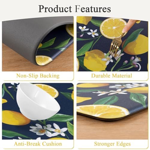 SHACOS Anti Fatigue Lemon Kitchen Rugs Mats Set of 2 Pieces Non Slip Soft Cushioned Standing Desk Mats Wipeable Waterproof Floor Mat for Kitchen Laundry, 17"x27.5"+17"x47", Dark Blue