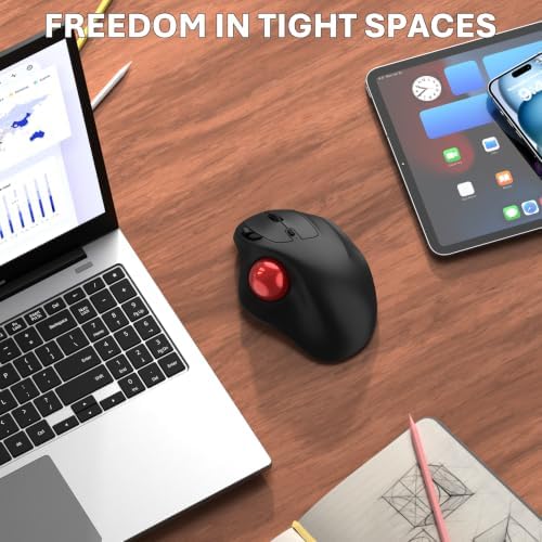 EDJO Wireless Trackball Mouse, Ergonomic Mouse with 30° Tilt, 5 DPI, Red