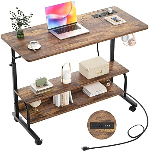 Armocity 39" Rolling Standing Desk with Charging Station for Couch Bed