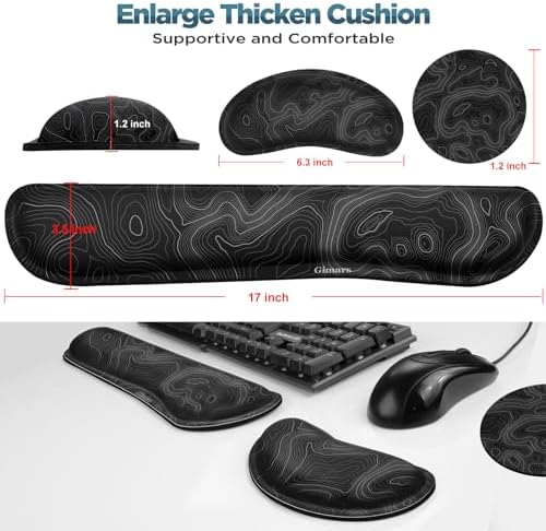 Gimars Enlarge Silky and Superfine Fabric Gel Memory Foam Keyboard Wrist Rest Set, Ergonomic Keyboard Mouse Wrist Support for Typing Pain Relief, Comfort for Office, Gaming, Computer-Map Pattern