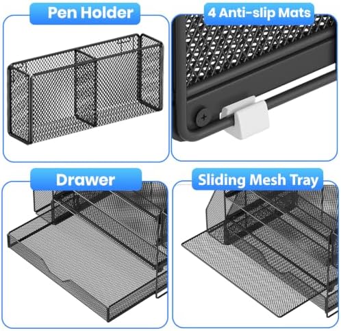 4-Tier Desk File Organizer with Drawer & Pen Holder (Black)