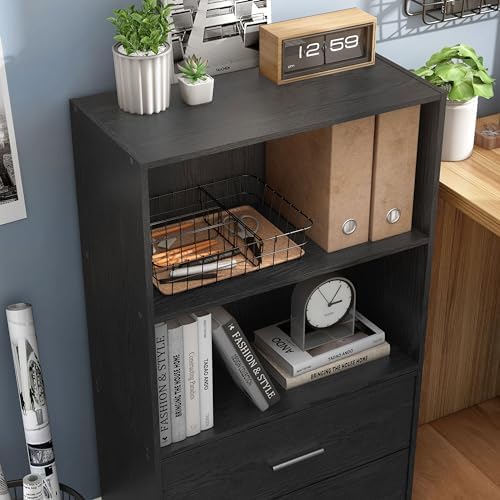 Homes: Inside + Out Apexa 2-Tier Cube Storage Organizer Shelves, Stackable Wood Bookcase Fits Cubby Bins for Organization, Dorm Teen Room Decor & Home Office, Black