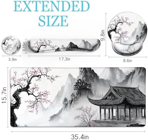 LIMKRIAN Japanese Ergonomic Mouse Pad Set, Large Desk Matt for Desktop