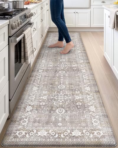 DEXI Kitchen Floor Mats Cushioned Anti Fatigue Runner Rug Grey Floral