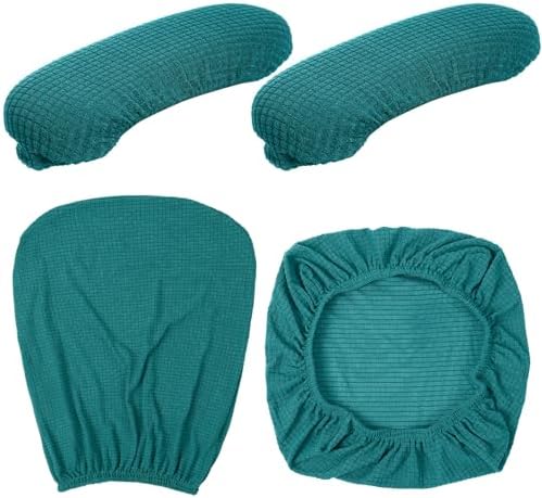 Tallew Office Chair Covers Set Computer Universal Protective Stretchable Chair Seat Covers Desk Armrest Slipcovers Pads Office Cushion Backrest for Rotating(Lake Blue)