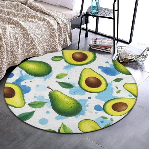 Highly Premium Quality Floor Mat, Office Chair Decor Mat, Room Sofa Yoga Soft Round Carpet Fruits Exotic Avocado Art, 60inch
