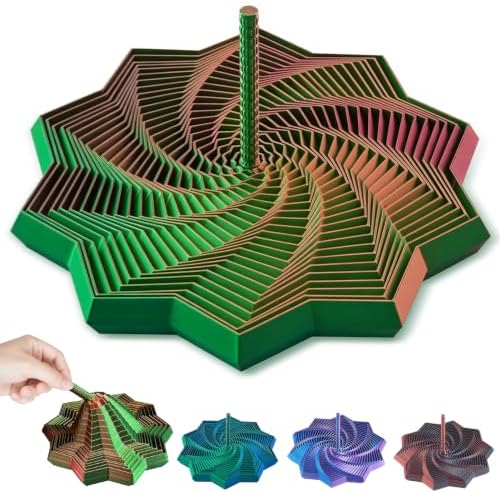 3D Printed Expanded Sensory Fidget Star, Fractal Stress Relief Spinning Tower Toy with Handle, Polygonal Honeycomb Whirling Spiral Design, Stocking Stuffers Gift for Adults Teens ADHD Office Desk