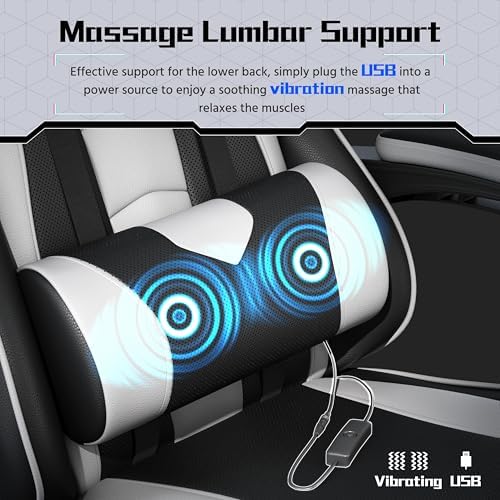 Yaheetech Gaming Chair with Footrest Massage Lumbar Pillow Black and White