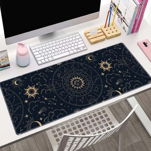 Zodiac Wheel XL Black Gaming Mousepad, Large 31.5''X 11.8'' Deskpad, Desk Mat with Cute Design, Perfect for Laptop, Computer Keyboard, Mouse