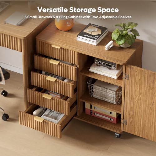 Bestier Office Storage Cabinet with 5 Drawer Adjustable Shelf, Brown