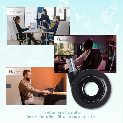 AXL Hubless Office Chair Wheels, 2.8 Inch Rubber Caster Replacement, Modern Silent Rolling Desk Chair Casters for Hardwood Floors & Carpet, Smooth Glide Universal Fit 11x 22mm, Set of 5 (Black)