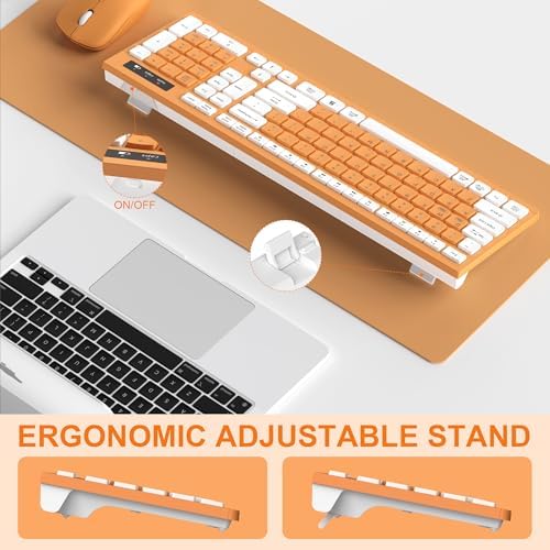Quiet Wireless Keyboard and Mouse Combo for Office and Home (Orange-A)