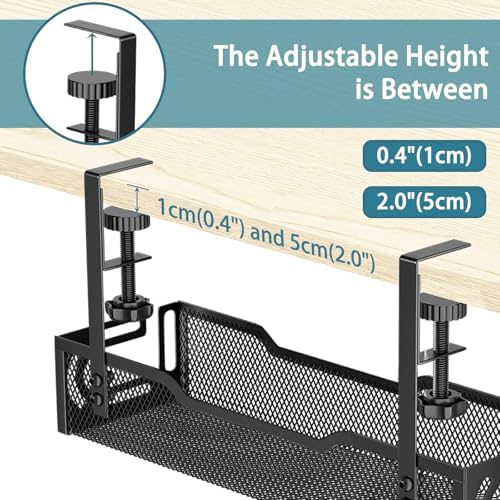2Pack Under Desk Cable Management Tray, No Drill Mesh Desk Cable Tray