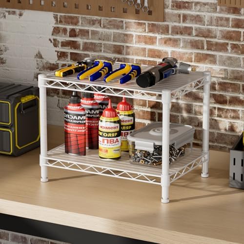 SINGAYE Small Wire 2 Shelves Pantry Metal Shelf Floor Organizer Under Desk