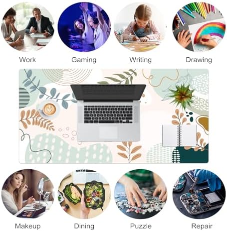 Faux Leather Large Mouse Pad, Office Desk Mat, 31.5"x15.7", Botanical