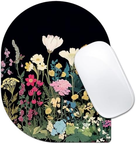 Contoured Oval Mouse Pad 6x8in Non-Slip for Laptop,Wildflowers