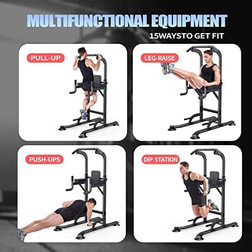 Power Tower Adjustable Height Pull Up & Dip Station Multi-Function Home Strength Training Fitness Workout Station for Home Gym