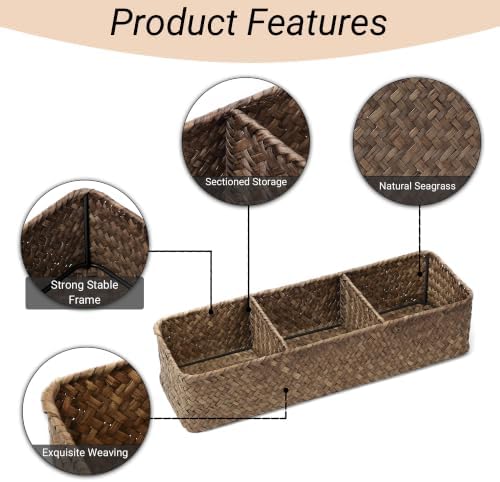 Nonam 3-Section Seagrass Tea Bag Organizer,Wicker divided basket,Coffee