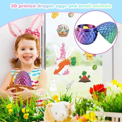 3D Printed Prefilled Dragon Egg Gift Set with 3D Printed Animals, Articulated Fidget Toys for Desk Display, Surprise Goodie Bag Stuffers for Boys and Girls, Easter Basket Stuffers