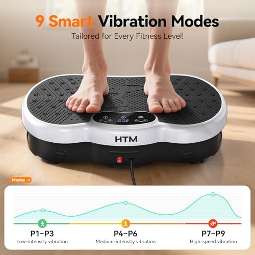 HTM Vibration Plate Exercise Machine, 9 Modes & 120 Speeds, Body Shake Plate with Resistance Bands Slot & Remote Control, Shake Board for Weight Loss Fat Burner Home Fitness Workout