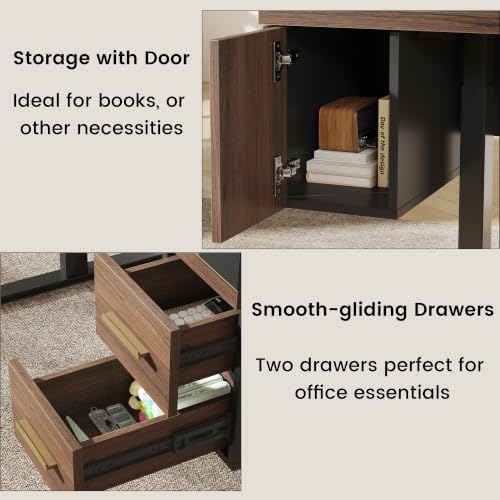 61'' x 25.5'' Electric Standing Desk with 2 Drawers, Dual Cup Holders