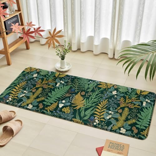 2 PCS Botanical Kitchen Rugs Set, Dark Green 17.3"x28" + 17.3"x47"