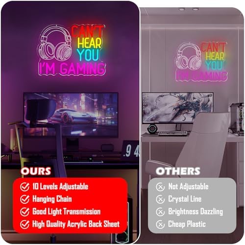 Gaming Neon Sign Can’t Hear You I’m Gaming Neon Lights for Men Dimmable Game Room LED Sign Light Up Gamer Sign for Boys Room Man Cave Birthday Neon Wall Decor Gifts for Teen