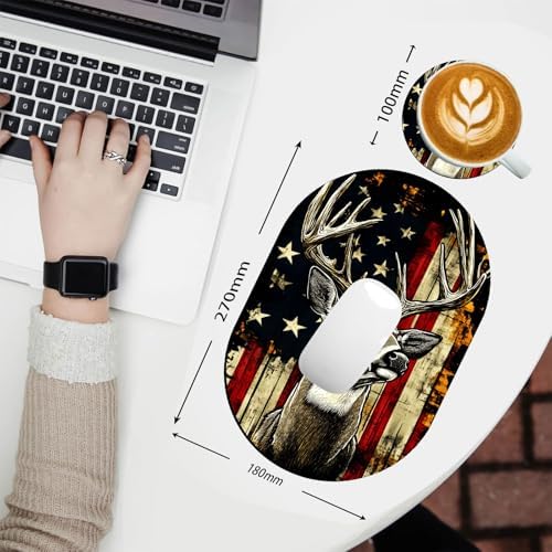 Small Mouse pad, Portable, Waterproof Non-Slip Rubber Bottom, Suitable for Wireless Mouse, Laptop Keyboard Tray for Both Men and Women, Office Travel 7.1x10.6in，Deer with American Flag