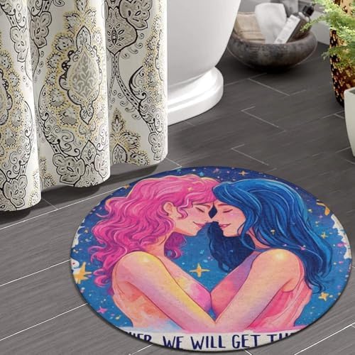 Large Round Area Rug Home Decor Modern Bathroom Rug Kitchen Office Circle Rug for Living Room Sofa Circle Cute Mat Lesbian LGBT Girl Pride Love, 36inch
