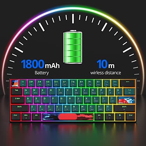 surmen GT61 Wireless 60% Keyboard, Mini RGB Mechanical Gaming Keyboard 60 Percent Hot-Swappable with Linear Gateron Switch Type-C/Bluetooth 5.0 Programmable (Gateron Yellow, Sound Wave 61)