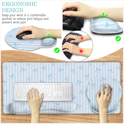 LIMKRIAN Blue Striped Mouse Pad Set Large Desk Mat for Keyboard and Mouse