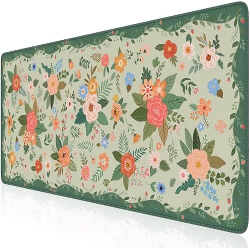 HAOCOO Green Floral Keyboard Pad, 35.4" x 15.7" Computer Pad for Dorm Room