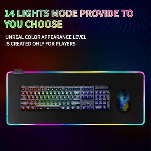 RGB Gaming Mouse Pad-14 Light Modes, Extended Soft LED Mouse Pad, Anti-Slip Rubber Base, Computer Keyboard Large Mousepad Mat, Waterproof Mousepads (31.5 * 12 Inch)