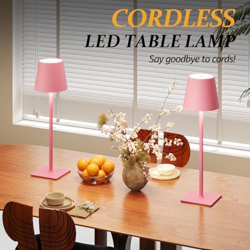 CHLORANTHUS 2 Pack Cordless Table Lamps, 3 Colors Stepless Dimming, 5000mAh Rechargeable Battery LED Desk Lamp for Bedroom/Couple Dinner/Desk/Cafe/Dining Room/Terrace