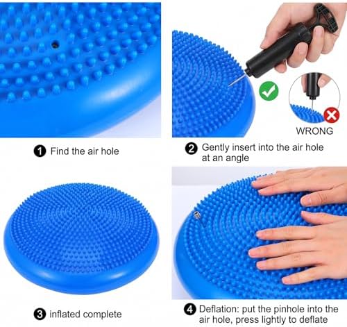 2PCS Balance Disc Inflated Wobble Cushion, 13.8 Inch Wiggle Seat & Balance Pad with Hand Pump for Sensory Exercise, Men Women Exercise Office Home Chair