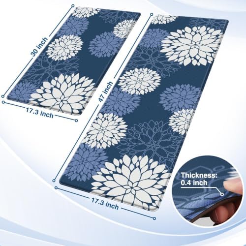 Kitchen Mats 2 Piece Set, Anti Fatigue Non Slip Cushioned Floor Rugs, Blue