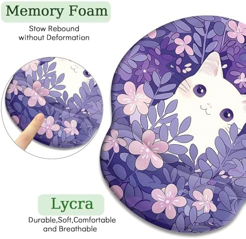LIMKRIAN Purple Mouse Pad with Gel Wrist Rest, Cat Ergonomic Mouse Pad