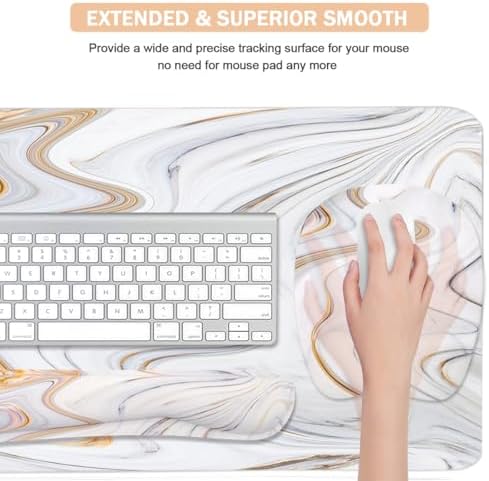 Keyboard Wrist Rest Large Mouse Pad Wrist Support for Computer, 4 in 1 Memory Foam Keyboard Pad Desk Mat Ergonomic Hand Rest Wrist Cushion for Home Office Gaming-White Marble