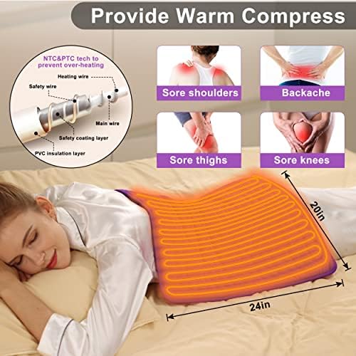 Heating Pad Electric Heat Pad, Hot Heated Pad,Multiple Temp and Timer Settings,Suitable for Shoulders, Neck, arms, Abdomen, Back, Legs, etc (Deep Purple, 24"X20")