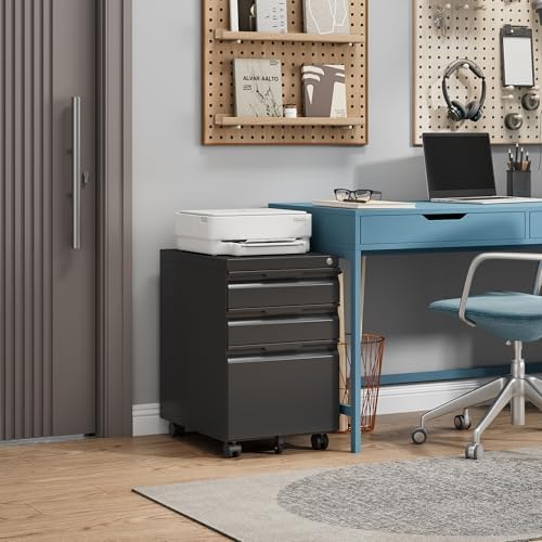3 Drawer Mobile File Cabinet with Lock, Rolling File Cabinet with Wheels