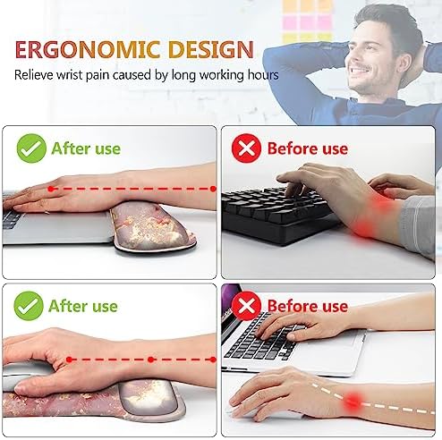 AIMSA Mouse Pad Wrist Support Set Keyboard Wrist Rest, Ergonomic Memory Foam Non-Slip Base Easy Typing Pain Relieve for Computer Laptop Home Office, Pink Gilt Marble