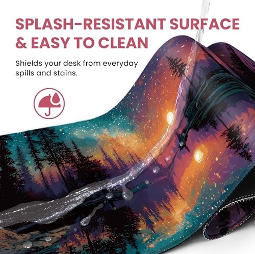 Aesthetic Desk Mat, Cute Aurora Lake Desk Pad Protector for Work & Decor, 35.4" x 15.7", Pretty Non-Slip Extended Mouse Pad for Office or Home